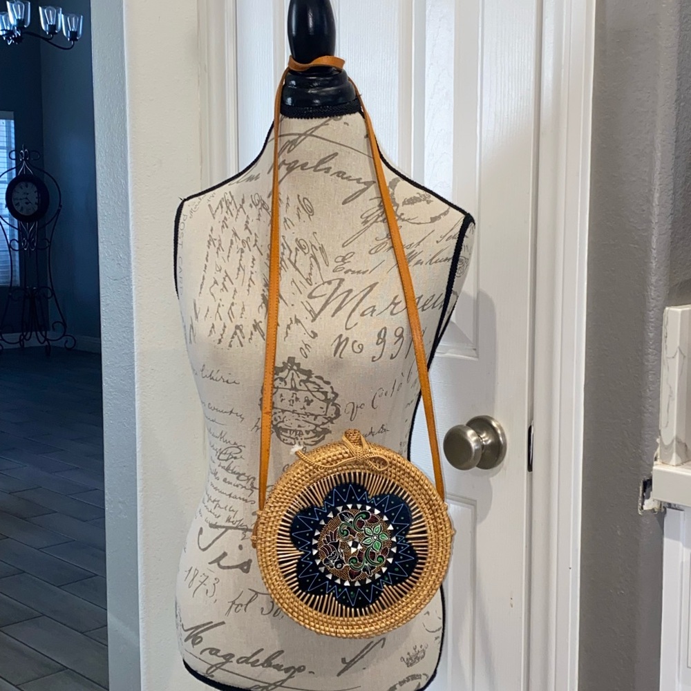 Handcrafted Tan and Black Woven Bag